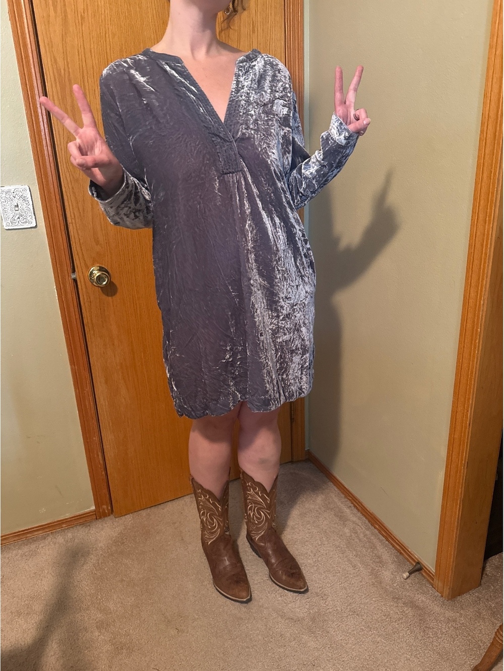 Anthropologie Velvet Long Sleeve Tunic Dress Large